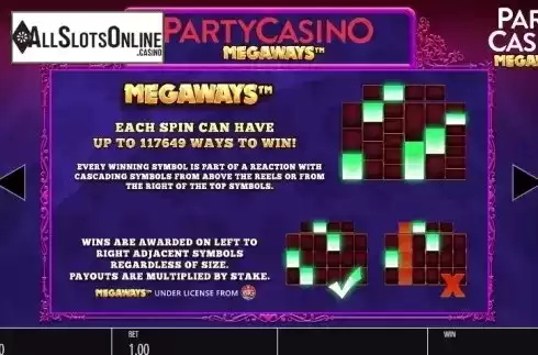 Paytable 2. Party Casino Megaways from Blueprint