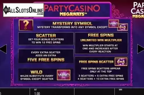 Paytable 3. Party Casino Megaways from Blueprint