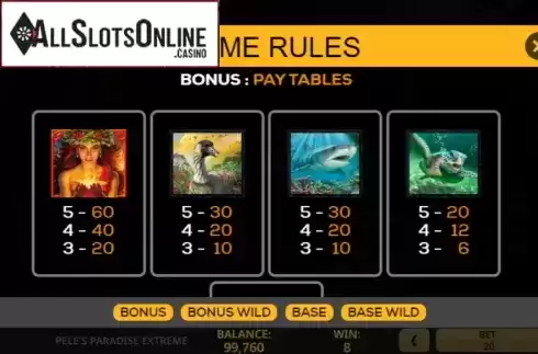 Paytable 3. Peles Paradise Extreme from High 5 Games