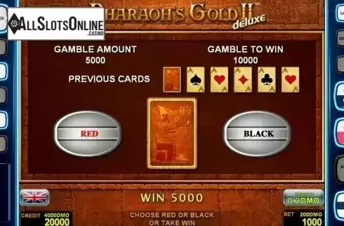 Gamble game screen. Pharaohs Gold 2 Deluxe from Novomatic