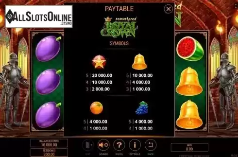 Paytable 1. Royal Crown Remastered from BF games
