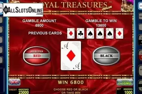 Gamble game screen 2. Royal Treasures Deluxe from Novomatic