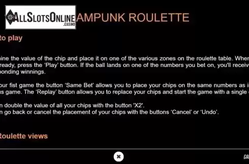 Information screen 1. Steampunk Roulette VIP from GAMING1