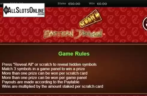 Paytable 1. Scratch Eastern Dragon from NextGen