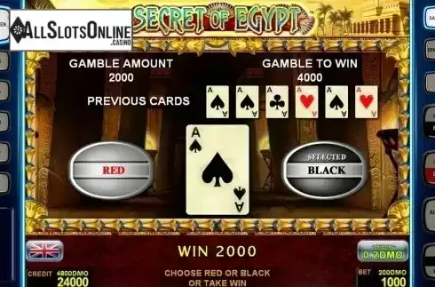 Gamble game screen 2. Secret Of Egypt Deluxe from Novomatic
