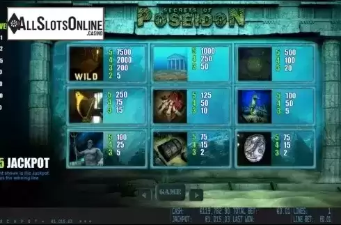 Paytable 1. Secrets of Poseidon HD from World Match