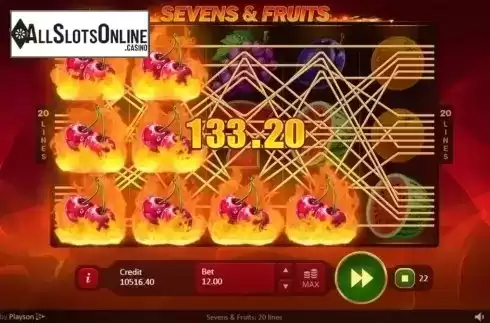 Win Screen. Sevens & Fruits: 20 lines from Playson