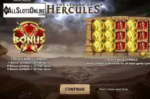 Start Screen. The Legend of Hercules from Hurricane Games