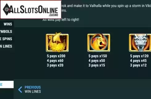 Paytable 1. Viking Lightning Spins from Slot Factory
