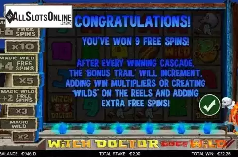 Free Spins 1. Witch Doctor Goes Wild from CORE Gaming