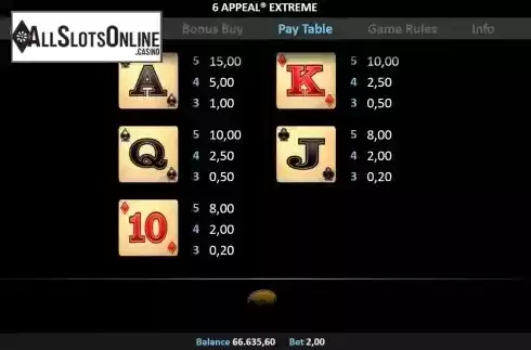 Paytable screen 2