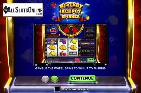 Start screen. Mystery Jackpot Spinner from Betsson Group