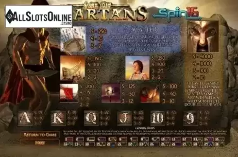 Paytable 1. Age of Spartans Spins16 from Genii