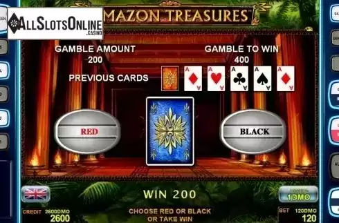 Gamble game screen. Amazon Treasures Deluxe from Novomatic