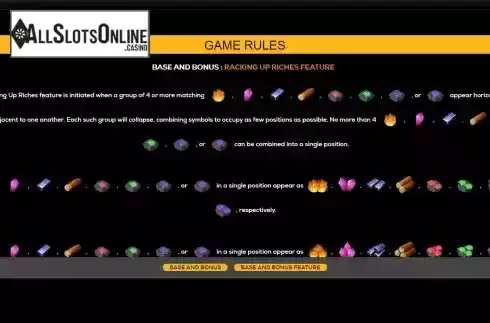Racking up riches feature screen