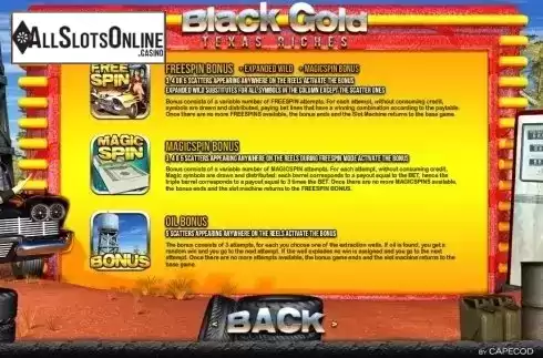Paytable 2. Black Gold Texas Riches from Capecod Gaming