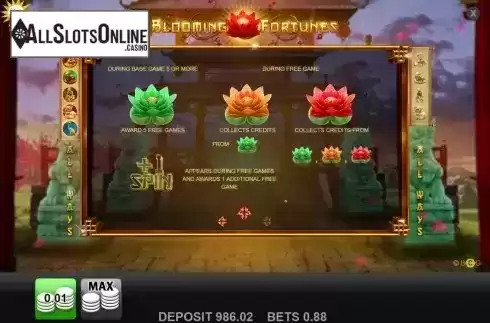 Free spins feature screen