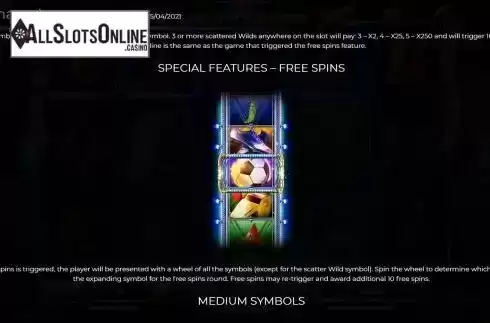 Free Spins features screen