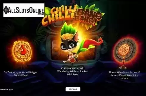 Intro screen. Chilli Chilli Bang Bang from iSoftBet