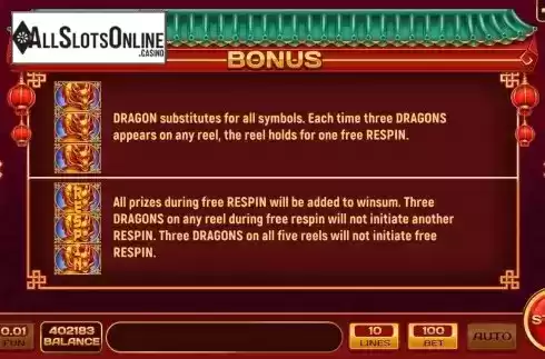 Bonus symbols screen