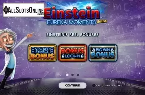 Start Screen. Einstein Eureka Moments Deluxe from StakeLogic