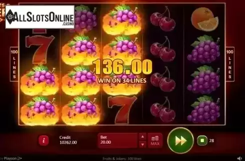 Win Screen 3. Fruits & Jokers: 100 lines from Playson