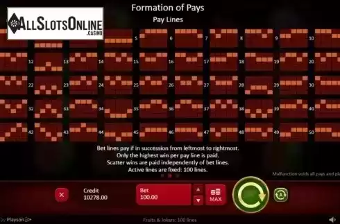 Paylines 1. Fruits & Jokers: 100 lines from Playson