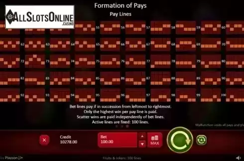 Paylines 2. Fruits & Jokers: 100 lines from Playson