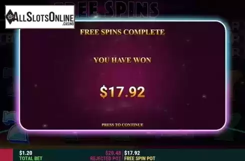 Total Win in Replay Free Spins Screen