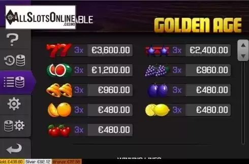 Paytable screen 1. Golden Age (Apollo Games) from Apollo Games