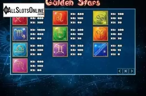 Paytable. Golden Stars (PlayPearls) from PlayPearls