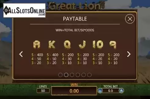 Paytable 2. Great Lion (Dragoon Soft) from Dragoon Soft