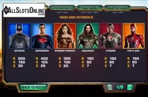 Paytable 1. Justice League (Playtech) from Playtech Vikings