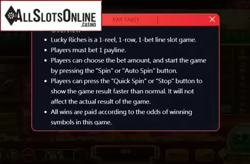 Game rules 1. Lucky Riches (XIN Gaming) from XIN Gaming