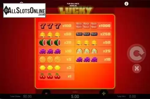 Paytable. Lucky Streaks (1X2gaming) from 1X2gaming