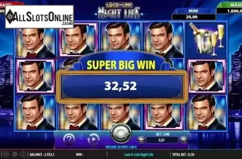 Super Big Win Screen. Lock it Link Night Life from SG