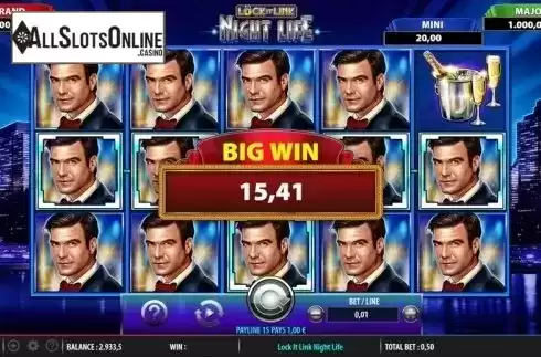 Big Win screen. Lock it Link Night Life from SG