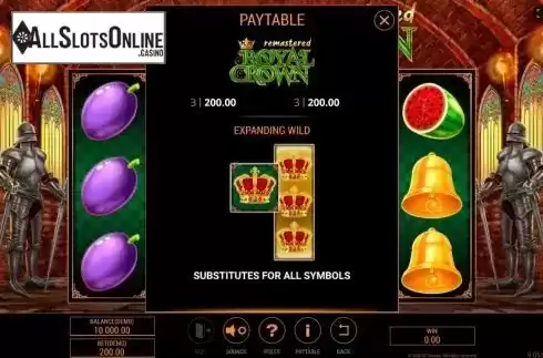 Paytable 3. Royal Crown Remastered from BF games