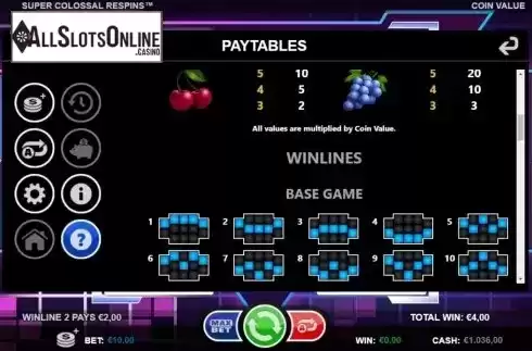 Paylines. Super Colossal Respins from Games Inc