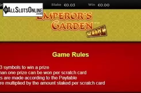 Paytable 1. Scratch Emperors Garden from NextGen