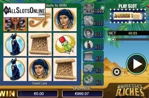 Reel screen. Scratch Ramesses Riches from NextGen