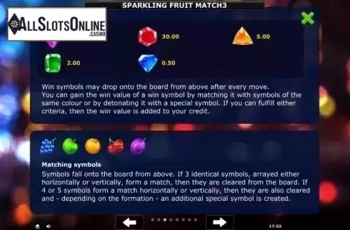 Rules 3. Sparkling Fruit Match 3 from Greentube