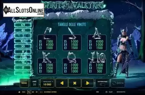 Paytable 2. Spirits of the Valkyrie from Greentube