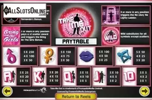 Paytable 1. Take Me Out Date Night from Gamesys