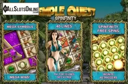 Intro Game screen. Temple Quest Spinfinity from Big Time Gaming