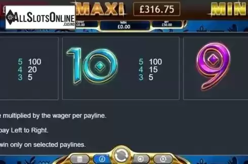 Paytable. Temple of Ausar Jackpot from Eyecon
