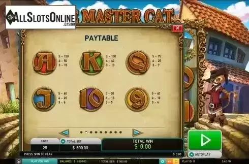 Paytable 2. The Master Cat (Leander) from Leander Games