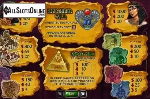 Paytable 1. The Pyramid of Ramesses (Playtech) from Playtech