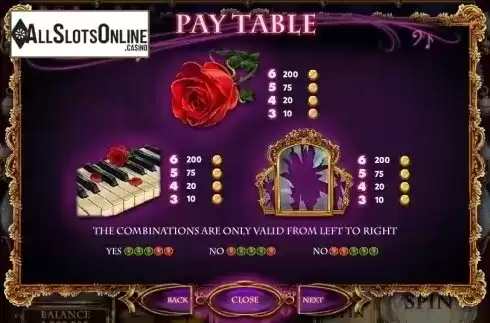 Paytable 2. The Secret of the Opera from Red Rake