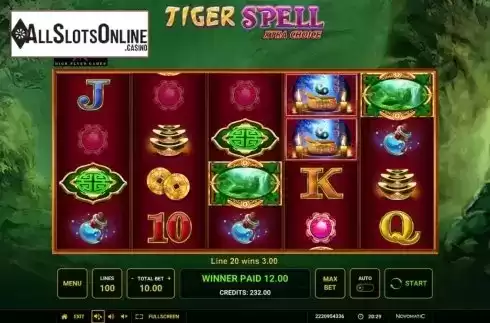 Win Screen. Tiger Spell Xtra Choice from High Flyer Games